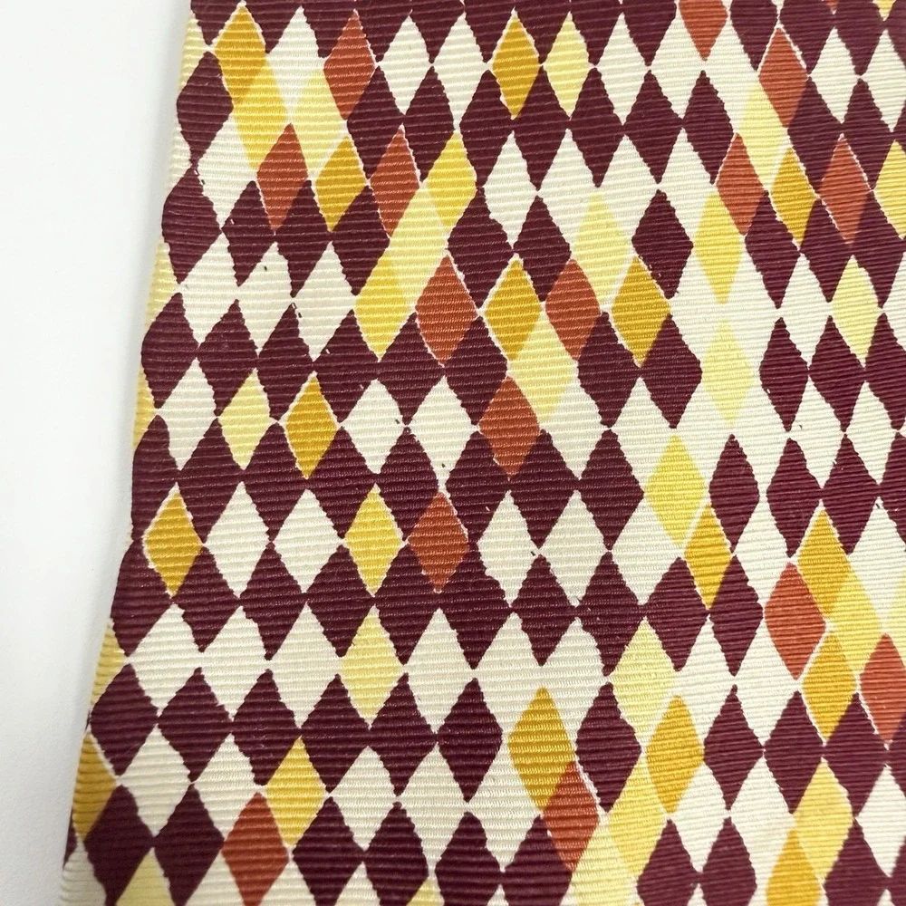 Gianni Versace Men's Tie Burgundy/Cream/Yellow Checkered Silk 3 7/8